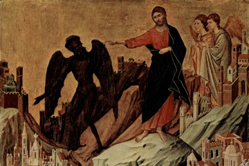 Christ sends Satan away after His temptation
